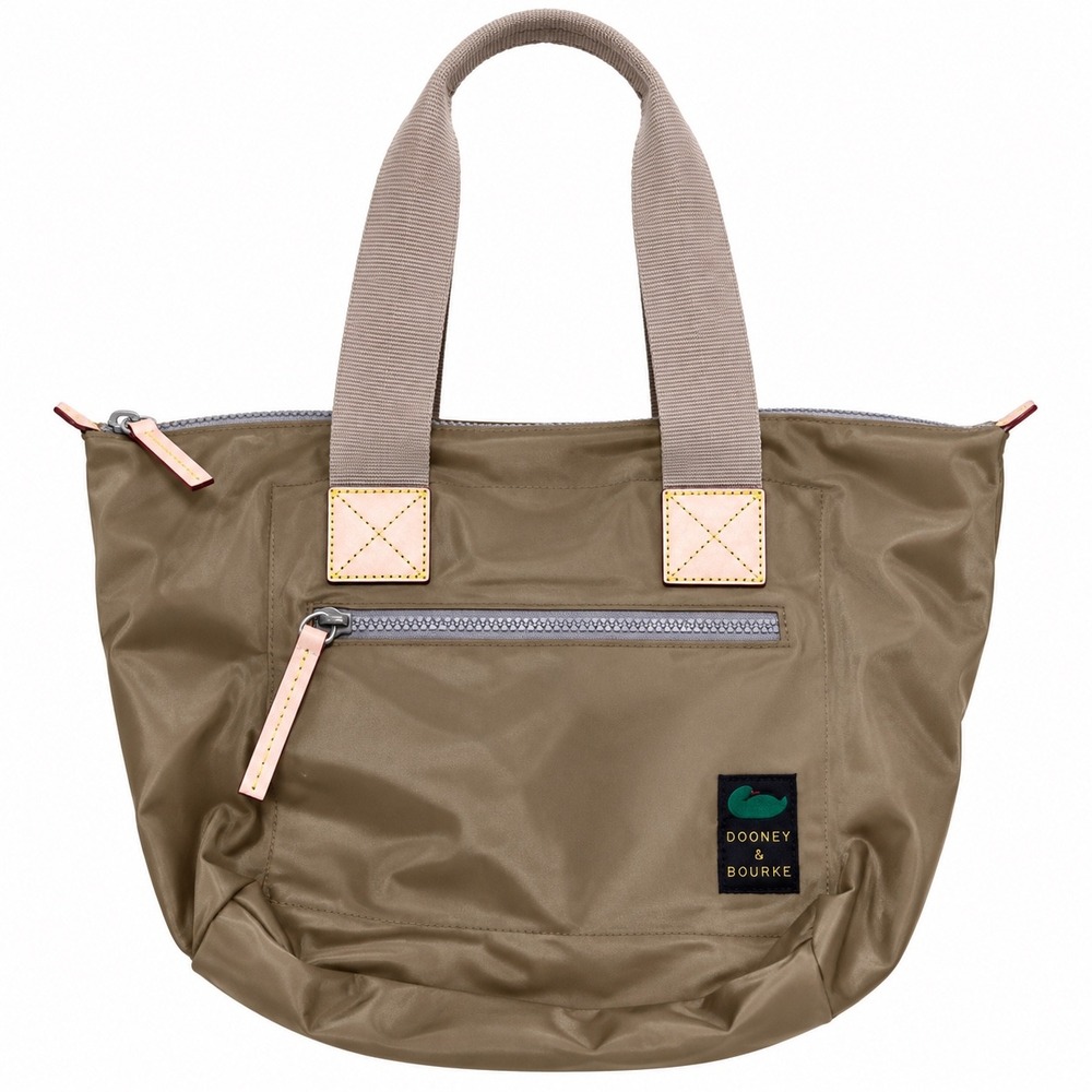 Dooney & Bourke Khaki Nylon Tote Bag Leather Trim Zip Shoulder Bag